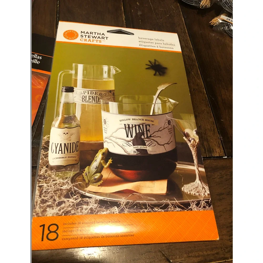 NWT MARTHA STEWART Holidays Halloween Party Wine Bottle Adhesive Decor 48 Labels